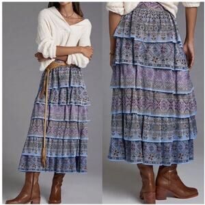 Elegant Patterned Maxi Skirt in Blue
